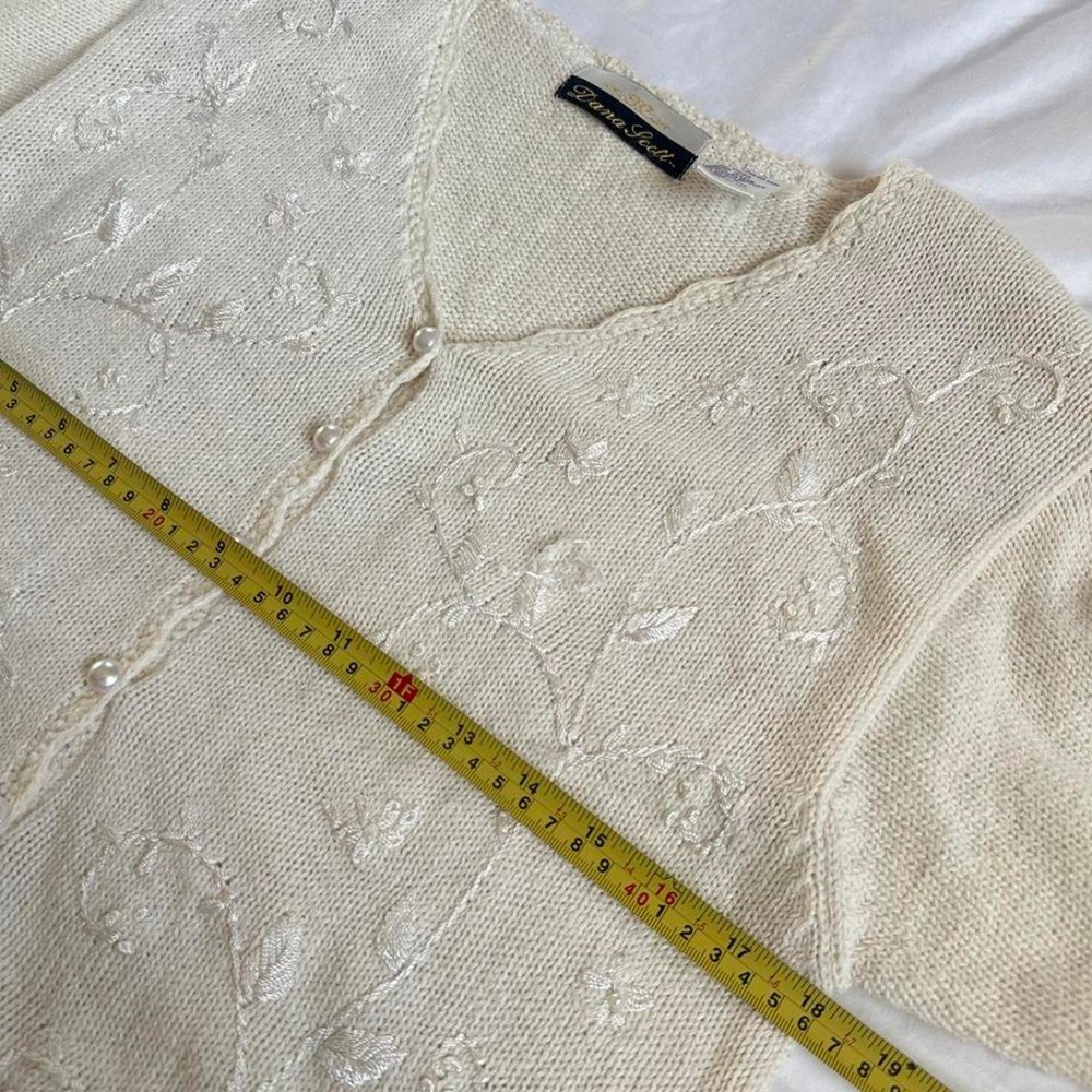 Vintage 90s Dana Scott Pearl Button Short Sleeve Lace Embroidered Cardigan Small - Picture 5 of 6